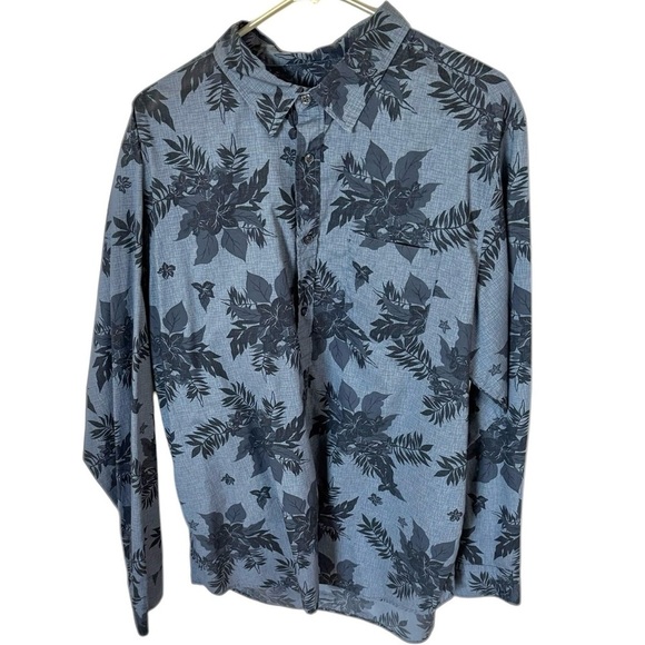 Gray Floral Men's Button Down Long Sleeve Shirt XL - Picture 3 of 4